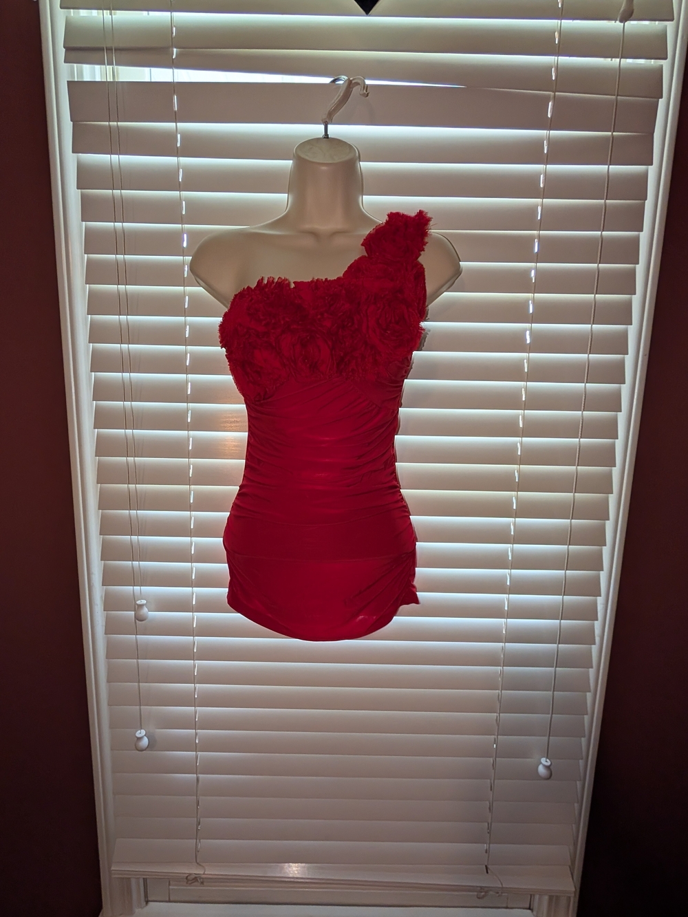 Wet Seal Red One-Shoulder Floral Rosette Dress